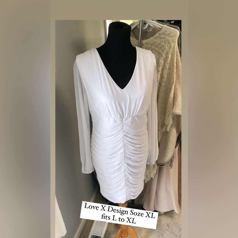 White dress long sleeve but light weight sheer sleeves stretchy